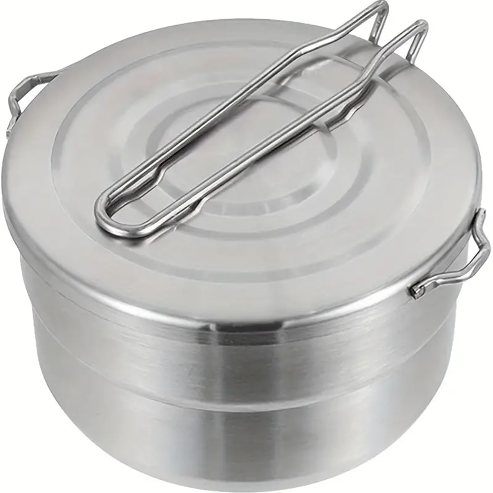 Portable Stainless Steel Camping Cooking Pot With Lid Folding Handle For Hiking And Outdoor Cooking 0