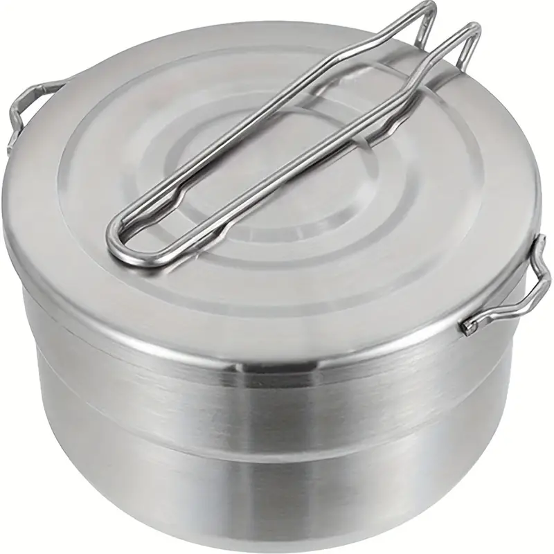 Portable Stainless Steel Camping Cooking Pot With Lid Folding Handle For Hiking And Outdoor Cooking 0