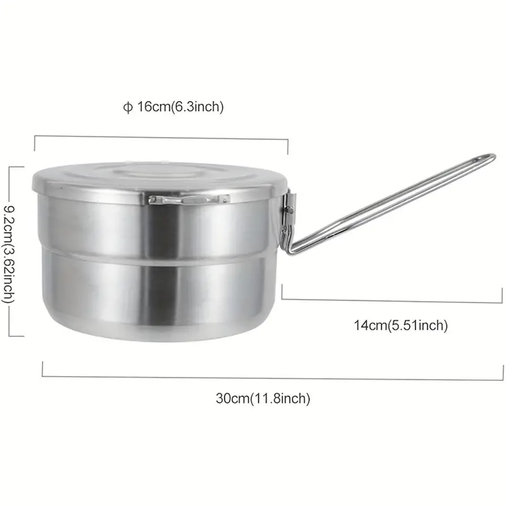 Portable Stainless Steel Camping Cooking Pot With Lid Folding Handle For Hiking And Outdoor Cooking 2