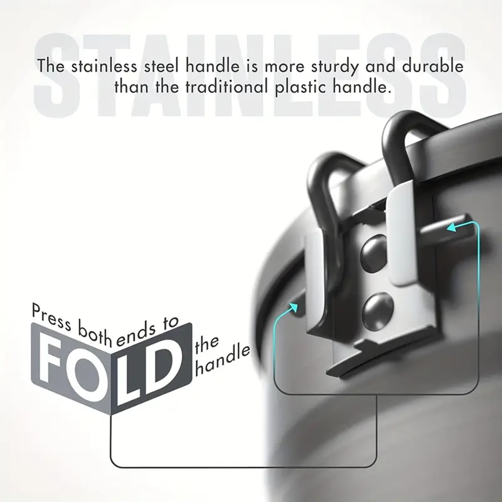 Portable Stainless Steel Camping Cooking Pot With Lid Folding Handle For Hiking And Outdoor Cooking 3