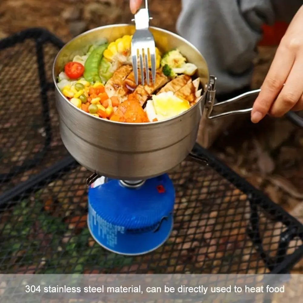 Portable Stainless Steel Camping Cooking Pot With Lid Folding Handle For Hiking And Outdoor Cooking 5