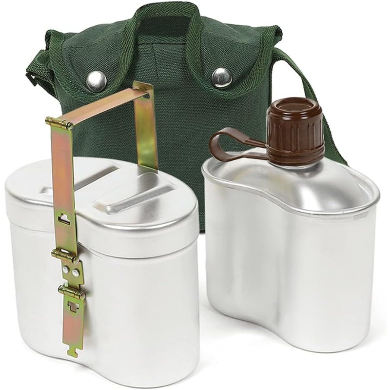 Camping Canteen Set With Cup Lightweight Outdoor Cookware Hiking Cooking Kit 6