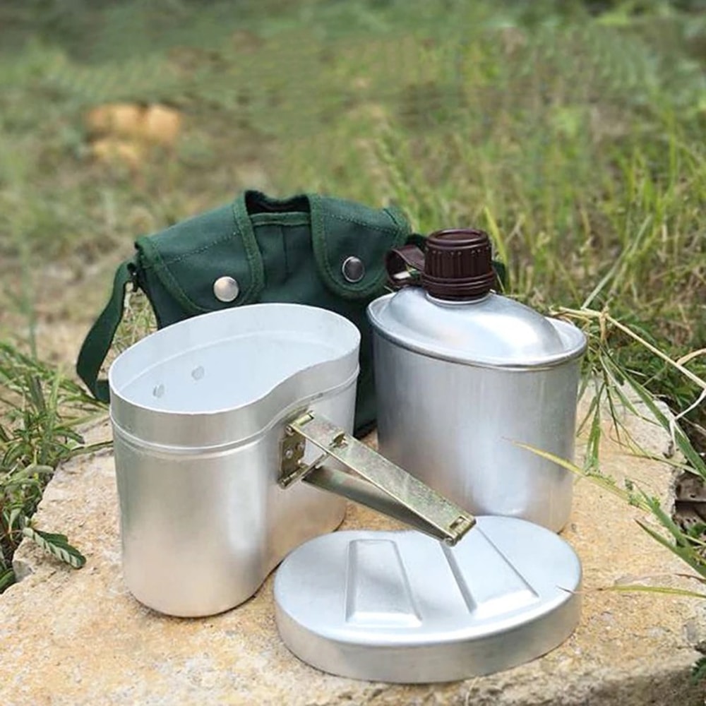 Camping Canteen Set With Cup Lightweight Outdoor Cookware Hiking Cooking Kit 5
