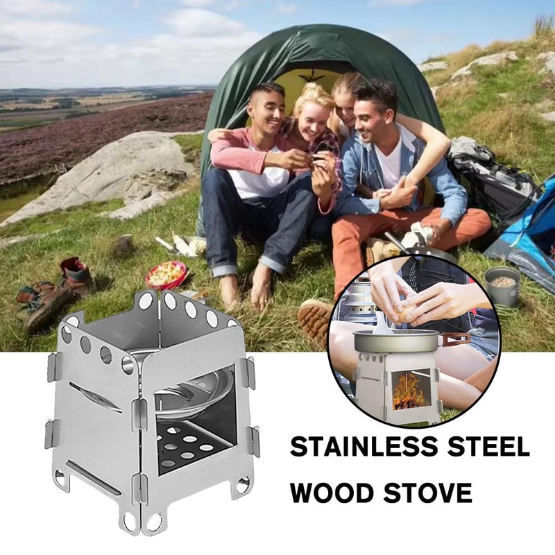 Portable Folding Camping Wood Stove Lightweight Steel Backpacking Stove For Outdoor Cooking 2
