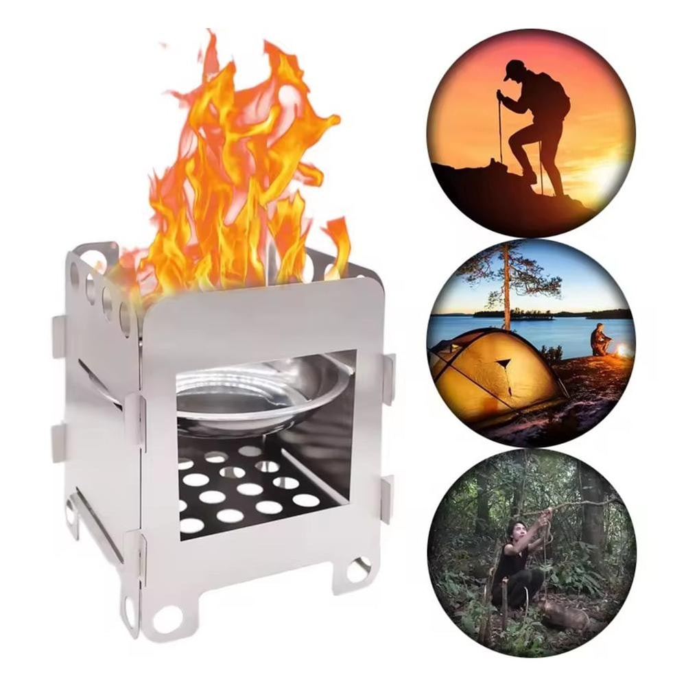 Portable Folding Camping Wood Stove Lightweight Steel Backpacking Stove For Outdoor Cooking 4