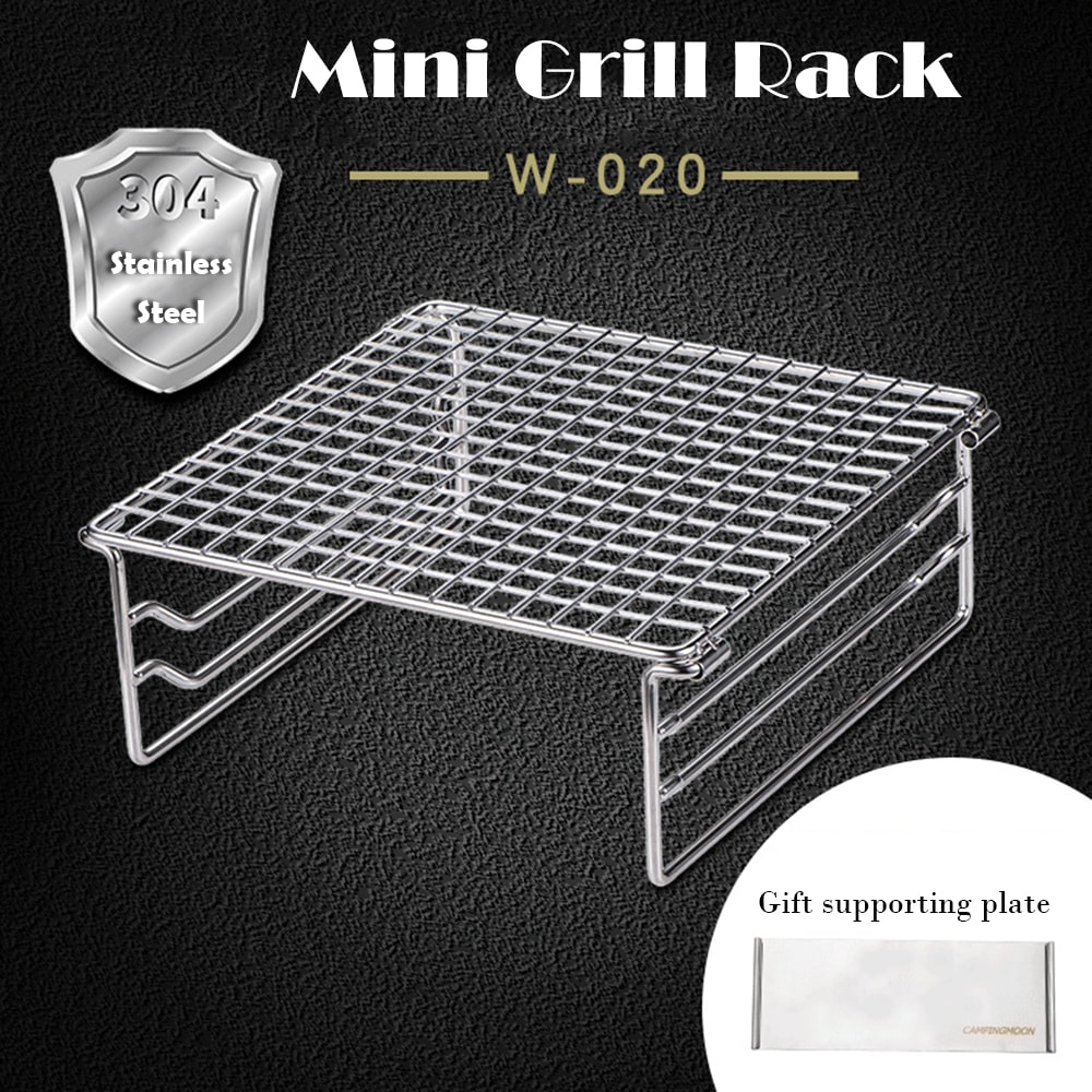 Folding Camping Grill Rack with Stainless Steel Stove Support for Outdoor Cooking