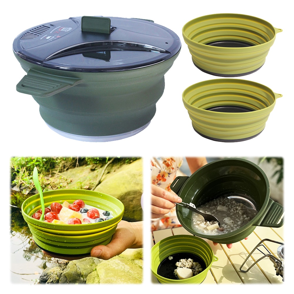Collapsible Cookware Set with Silicone Folding Pot and Bowls for Hiking Backpacking