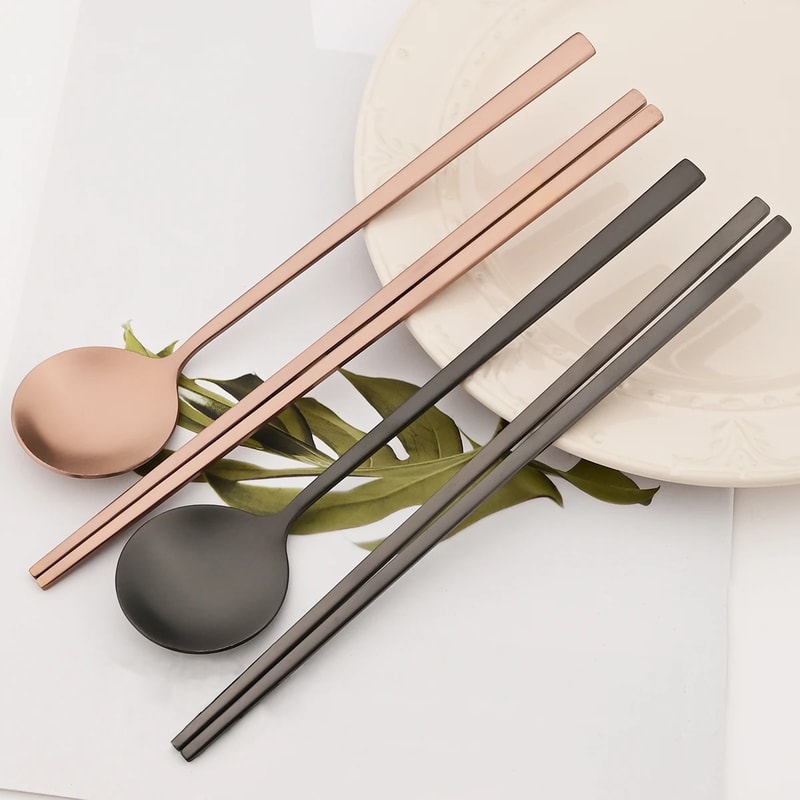 Stainless Steel Chopsticks Set With Soup Spoon Matt Dinnerware 5