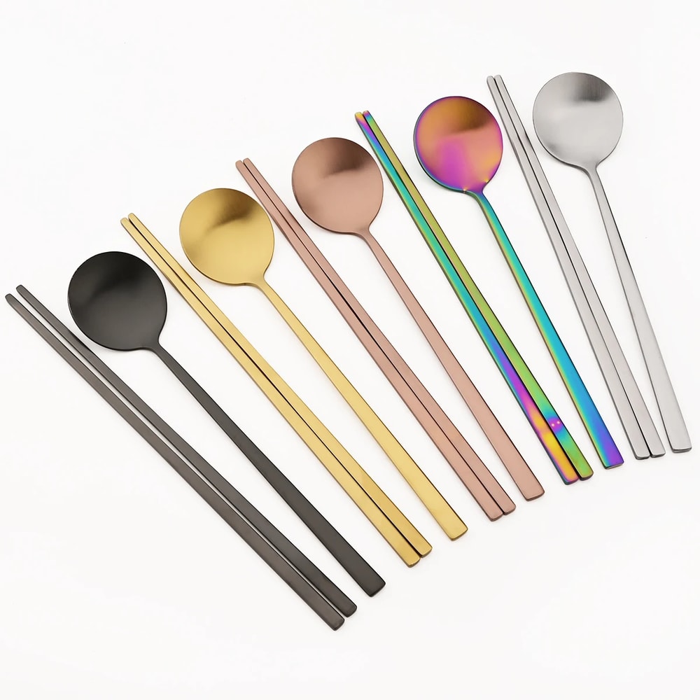 Stainless Steel Chopsticks Set With Soup Spoon Matt Dinnerware 0