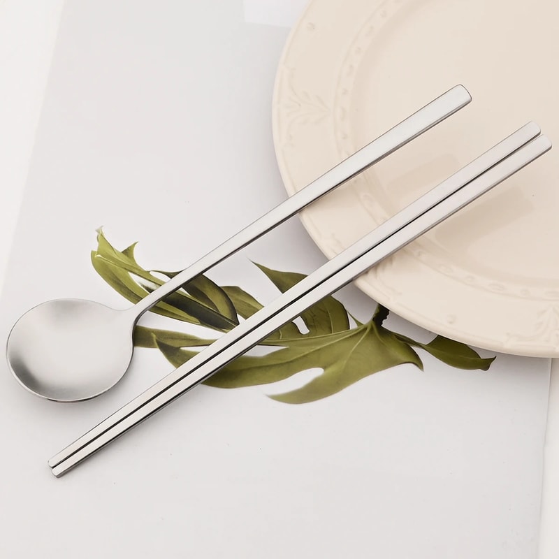 Stainless Steel Chopsticks Set With Soup Spoon Matt Dinnerware 9