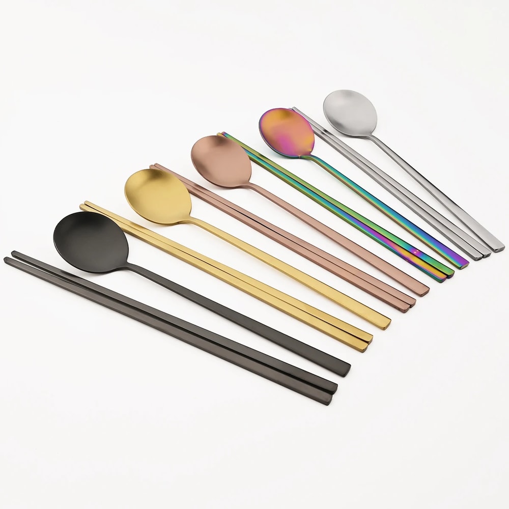 Stainless Steel Chopsticks Set With Soup Spoon Matt Dinnerware 6