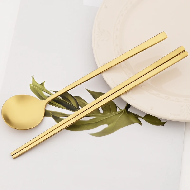 Stainless Steel Chopsticks Set With Soup Spoon Matt Dinnerware 10