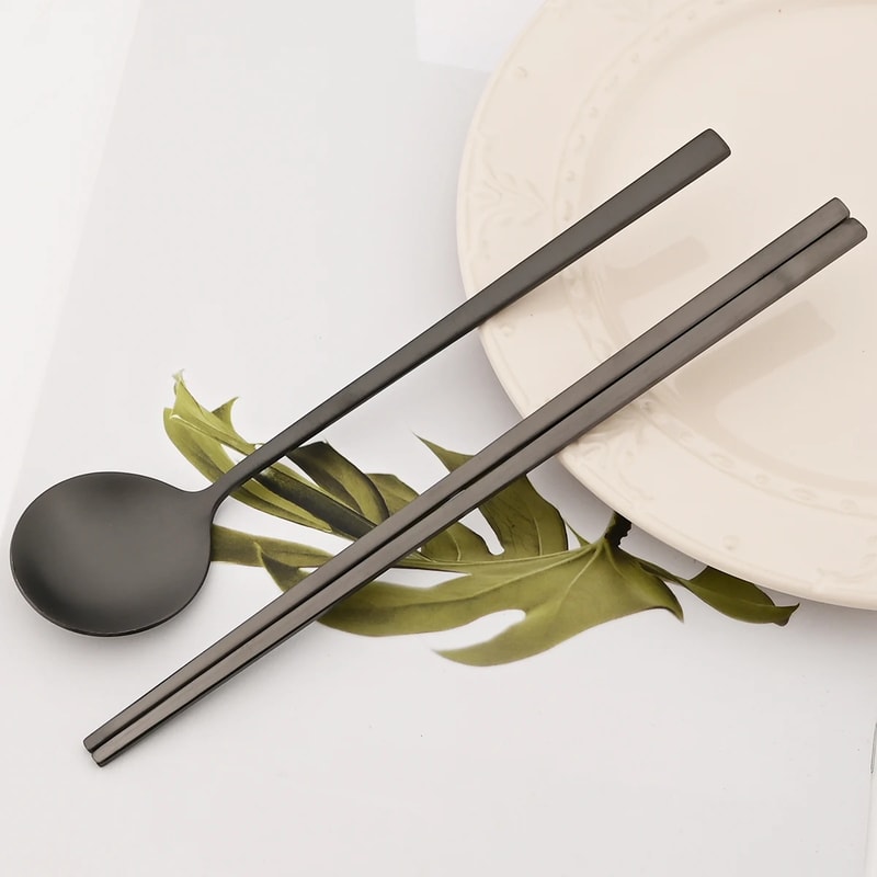 Stainless Steel Chopsticks Set With Soup Spoon Matt Dinnerware 3