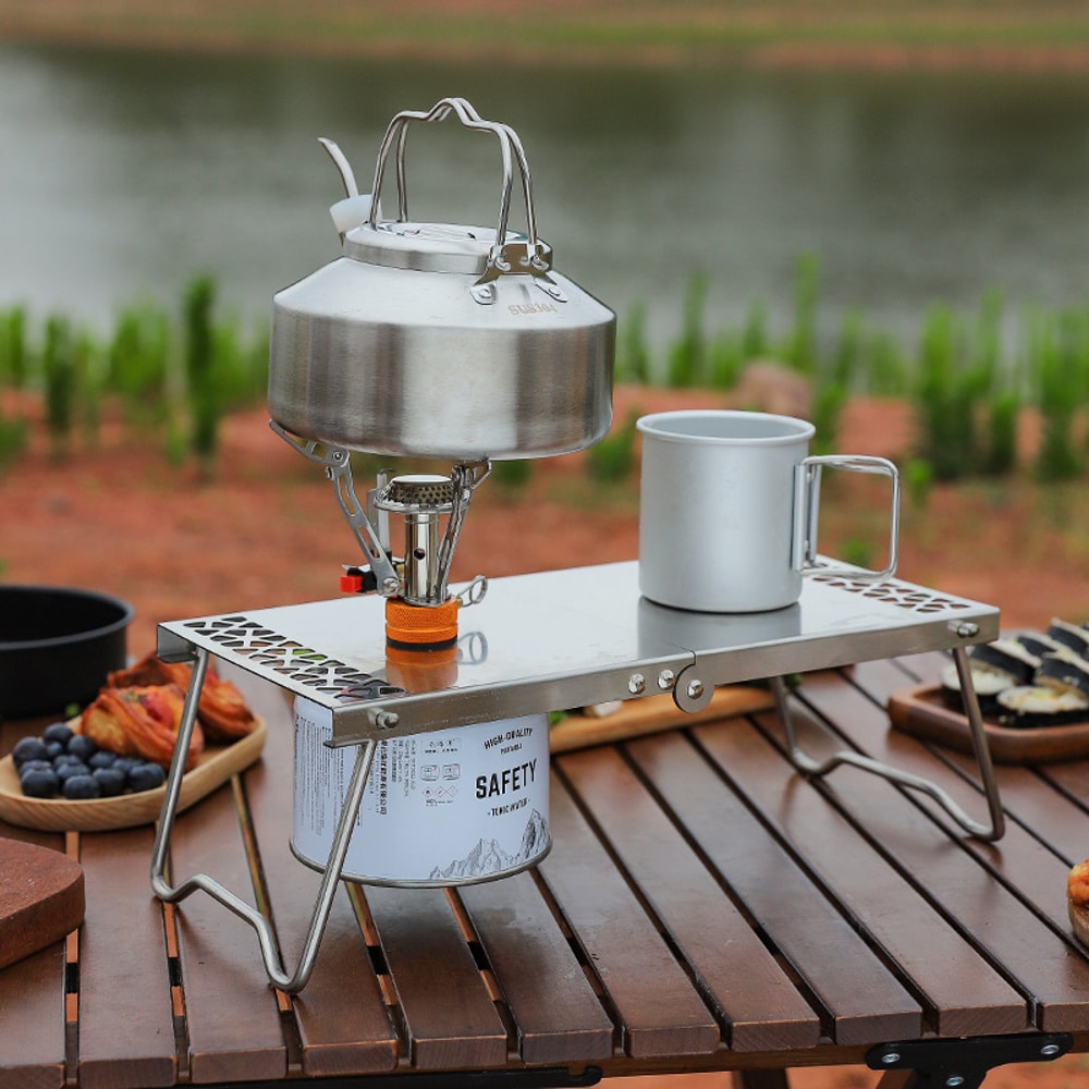 Portable Camping Stove Table Set Folding Camping Table With Outdoor Gas Stove For BBQ Picnics 5