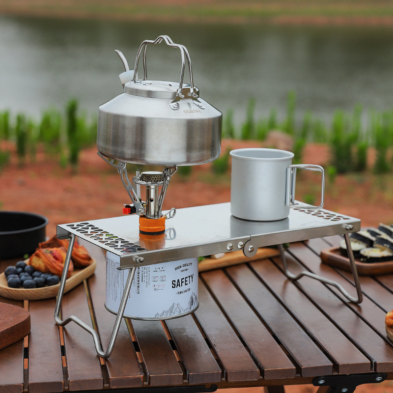 Portable Camping Stove Table Set Folding Camping Table With Outdoor Gas Stove For BBQ Picnics 5
