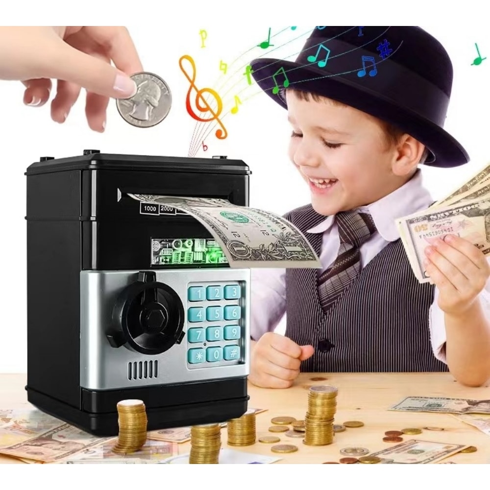 Kids ATM Piggy Bank With Password Lock Automatic Cash Saver 0