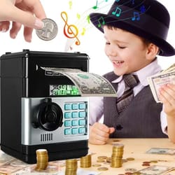 kids atm piggy bank with password lock automatic cash saver
