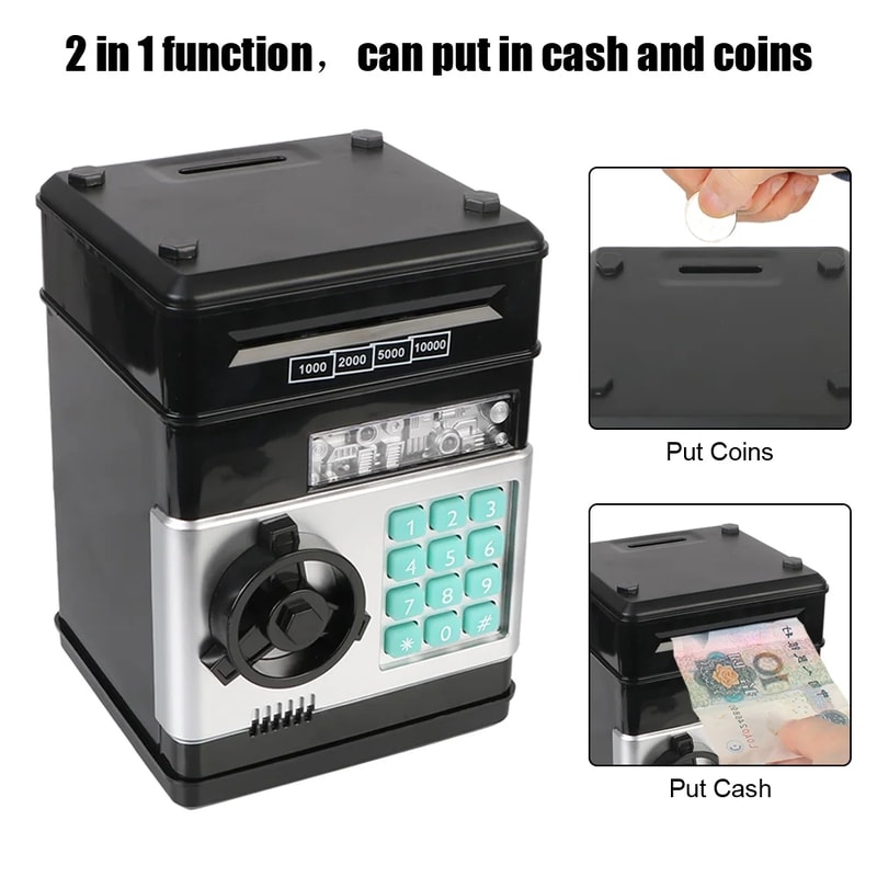 Kids ATM Piggy Bank With Password Lock Automatic Cash Saver 3