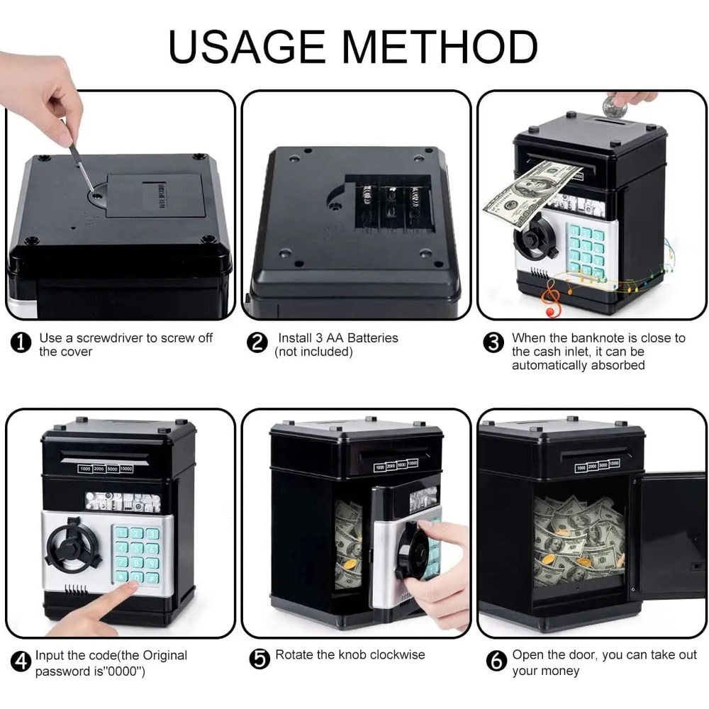 Kids ATM Piggy Bank With Password Lock Automatic Cash Saver 8