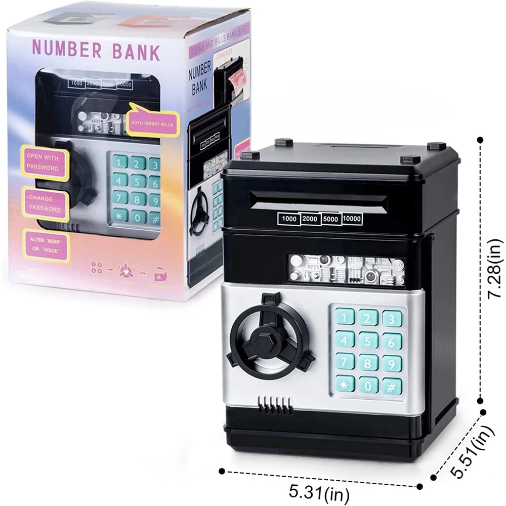 Kids ATM Piggy Bank With Password Lock Automatic Cash Saver 10