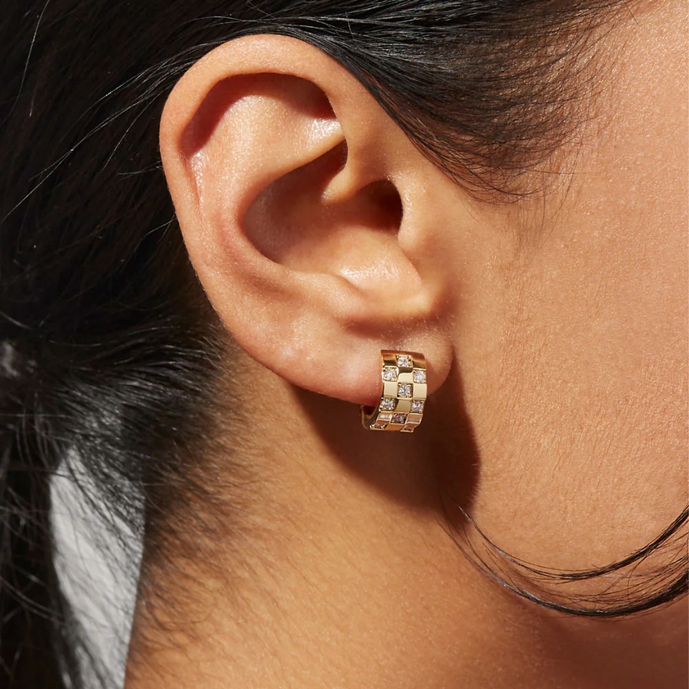 Vintage Sterling Silver Gold CZ Hoop Earrings For Women Elegant Thick Wedding Jewelry 1