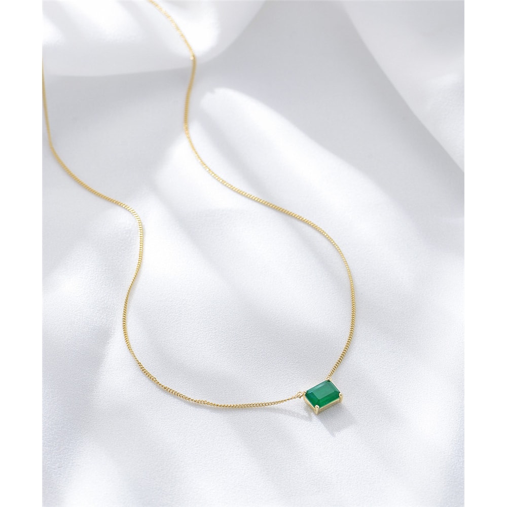 Elegant Green Gemstone Necklace Sterling Silver Pendant With Gold Finish 2