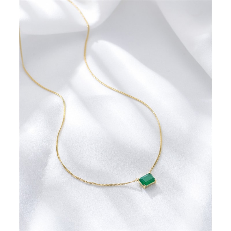 Elegant Green Gemstone Necklace Sterling Silver Pendant With Gold Finish 2