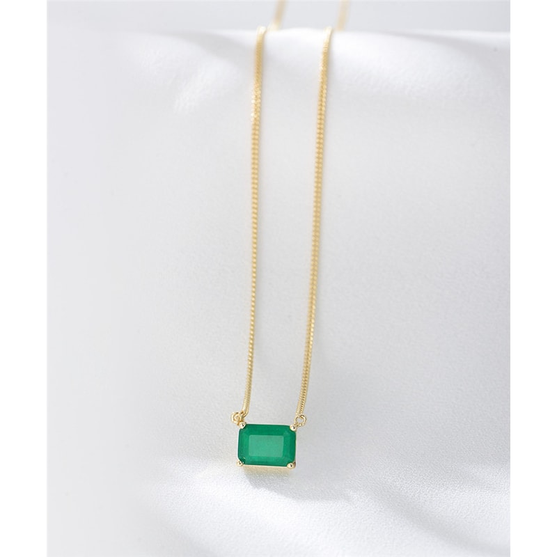 Elegant Green Gemstone Necklace Sterling Silver Pendant With Gold Finish 5