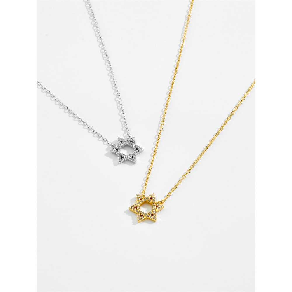 Sterling Silver Star Of David Necklace Elegant Gold Silver Jewish Pendant For Women 2