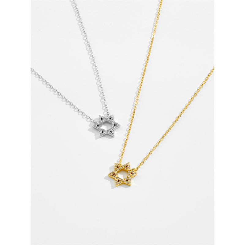 Sterling Silver Star Of David Necklace Elegant Gold Silver Jewish Pendant For Women 2
