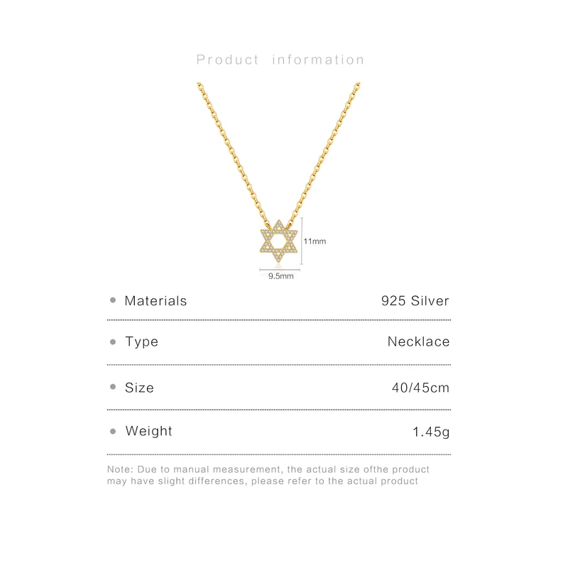 Sterling Silver Star Of David Necklace Elegant Gold Silver Jewish Pendant For Women 4