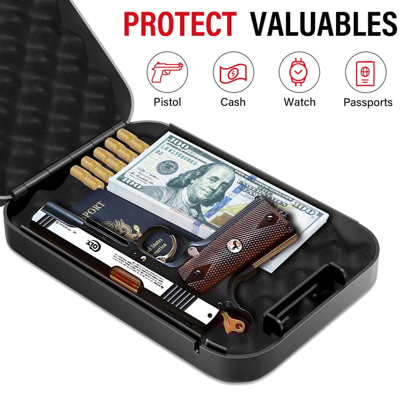 Portable Gun Safe Box With Combination Lock And Security Cable For Travel And Home Protection 2