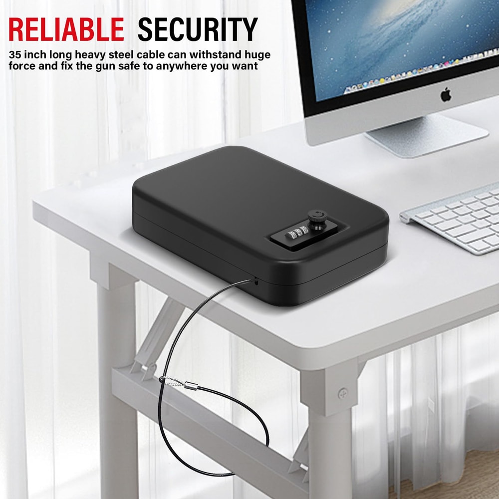 Portable Gun Safe Box With Combination Lock And Security Cable For Travel And Home Protection 1
