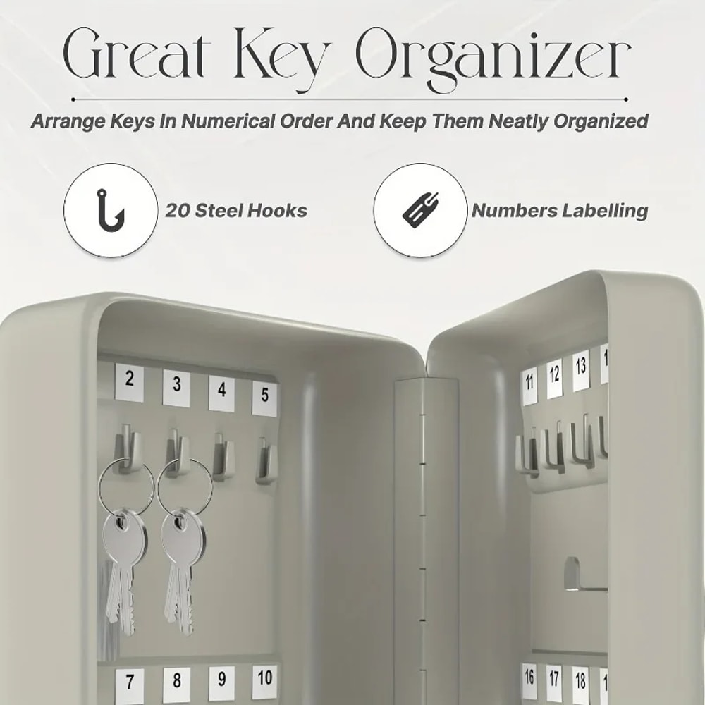 Wall Mounted Key Lock Box Secure Metal Key Cabinet for Home Office Storage