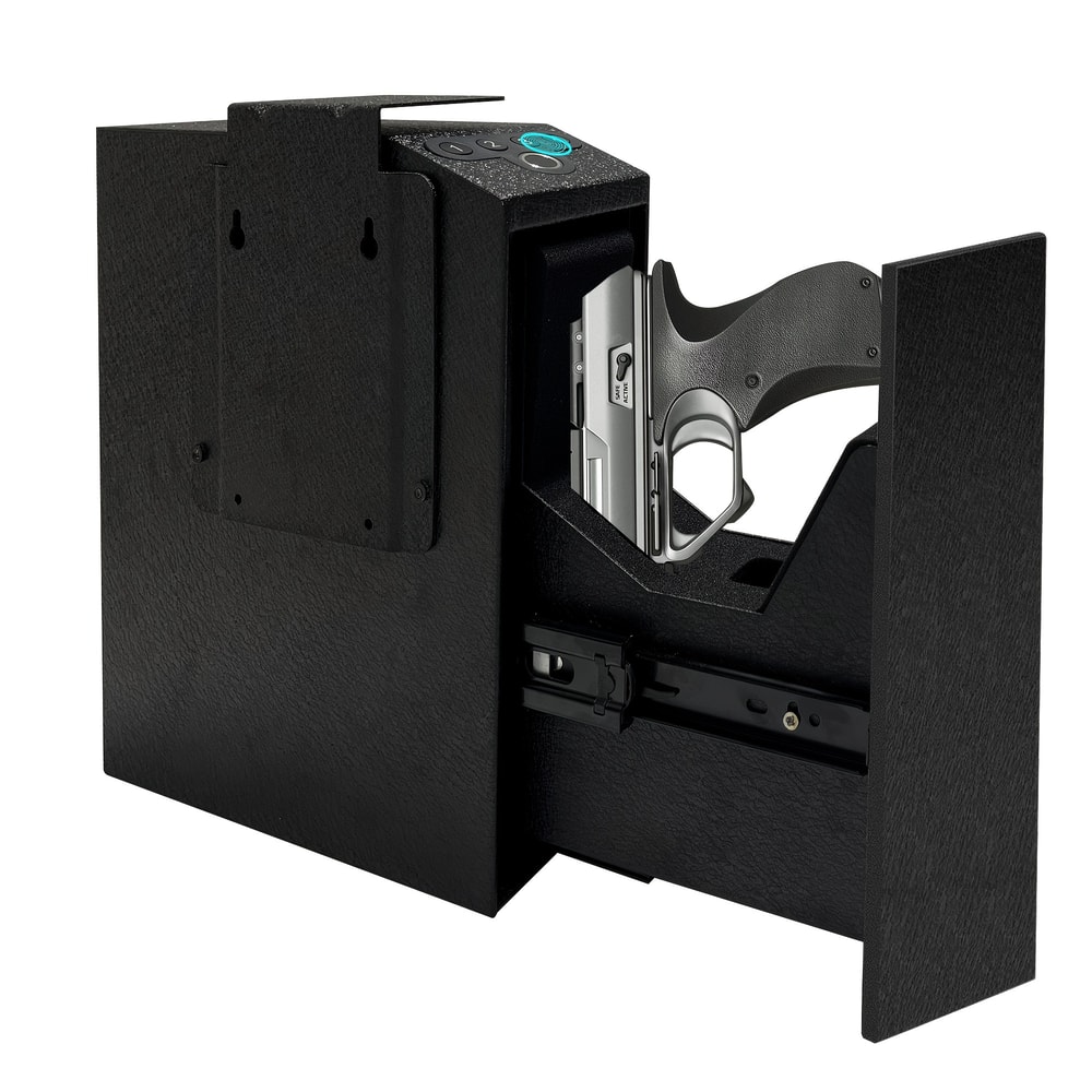 Biometric Handgun Safe with Auto Sliding Door for Nightstand, Desk & Truck