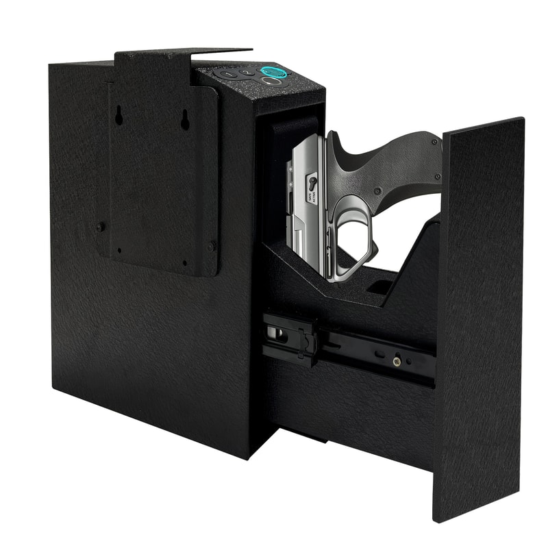 Biometric Handgun Safe with Auto Sliding Door for Nightstand, Desk & Truck