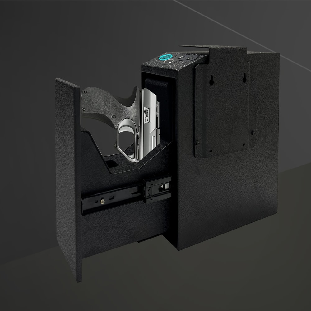 Biometric Handgun Safe with Auto Sliding Door for Nightstand, Desk & Truck