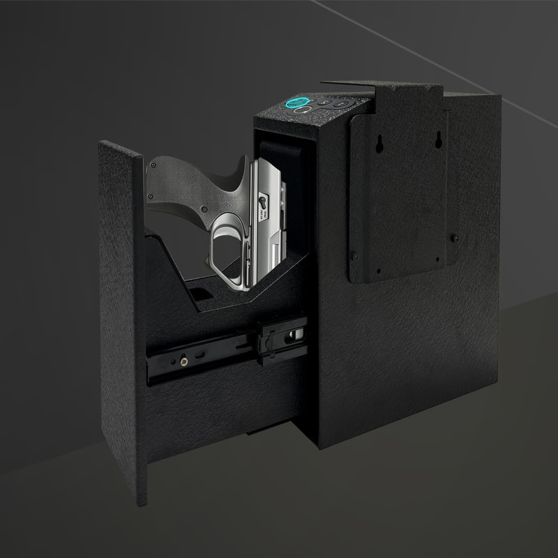 Biometric Handgun Safe with Auto Sliding Door for Nightstand, Desk & Truck