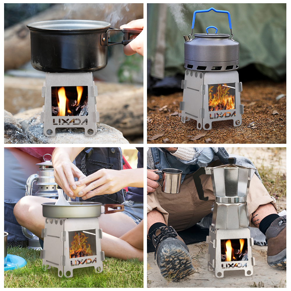 Lixada Portable Wood Burning Camping Stove Stainless Steel Folding Backpacking Stove