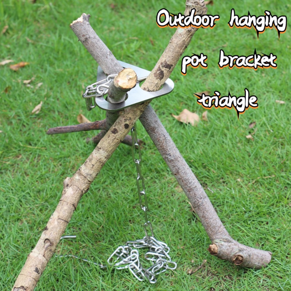 Portable Camping Tripod Hook Kit For Campfire Cooking Adjustable Stainless Steel Hanging Pot Rack 3