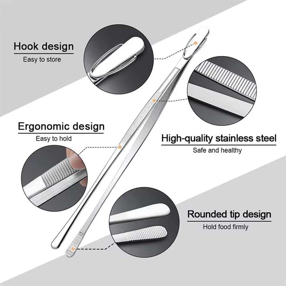 Heavy Duty Stainless Steel BBQ Cooking Tweezers Precision Grilling Tool 2