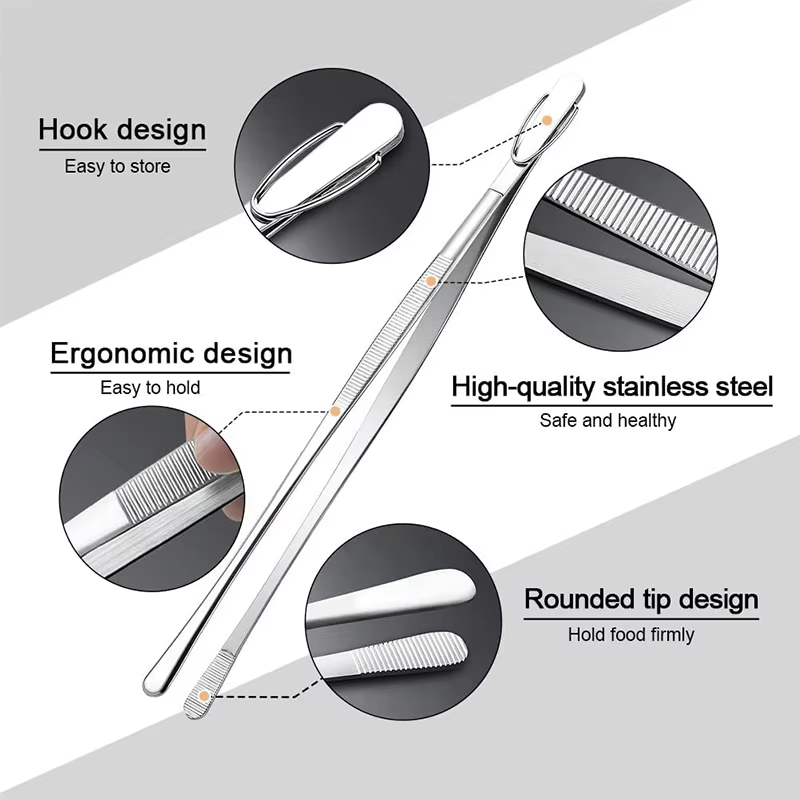 Heavy Duty Stainless Steel BBQ Cooking Tweezers Precision Grilling Tool 2