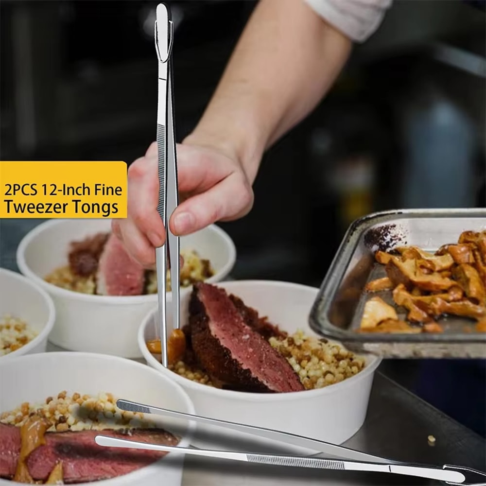 Heavy Duty Stainless Steel BBQ Cooking Tweezers Precision Grilling Tool 1