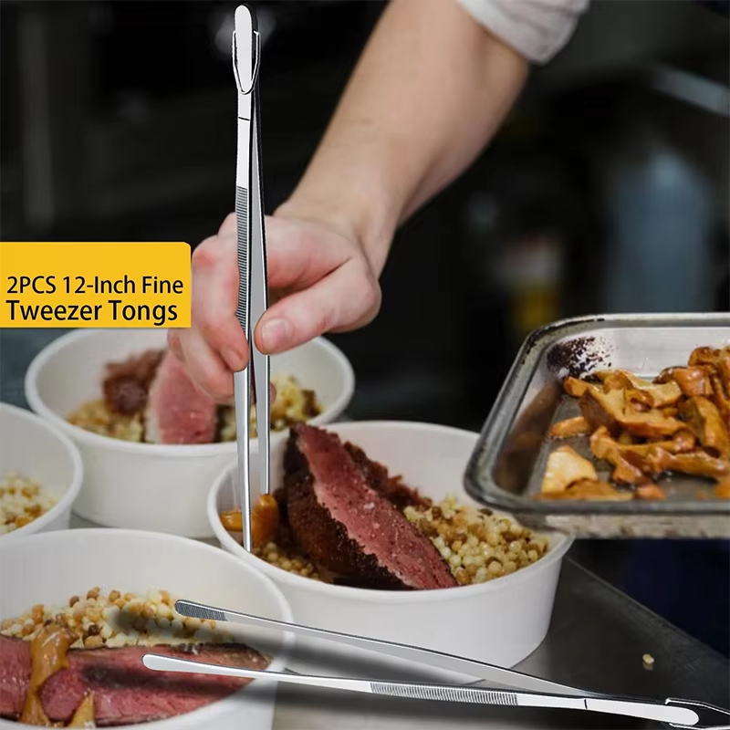 Heavy Duty Stainless Steel BBQ Cooking Tweezers Precision Grilling Tool 1