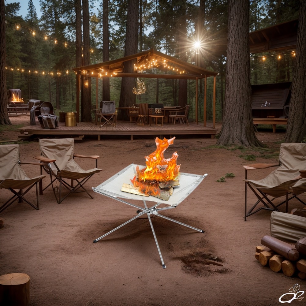 Portable Collapsible Fire Pit Steel Mesh Camping Fire Stand 1