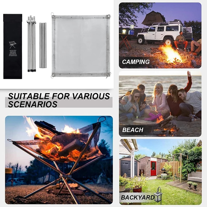 Portable Collapsible Fire Pit Steel Mesh Camping Fire Stand 3