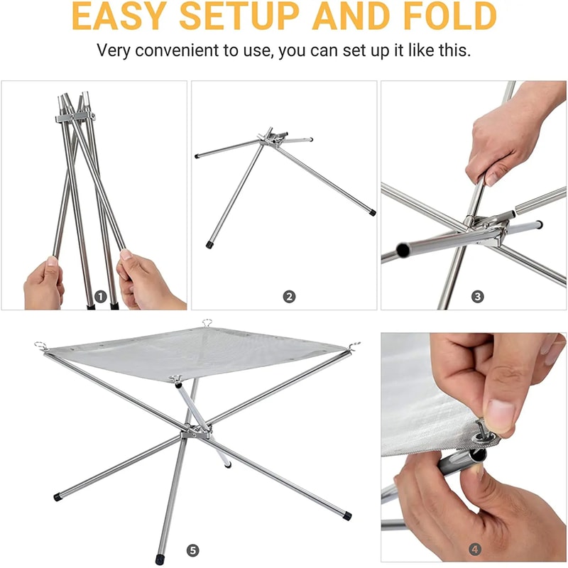 Portable Collapsible Fire Pit Steel Mesh Camping Fire Stand 4