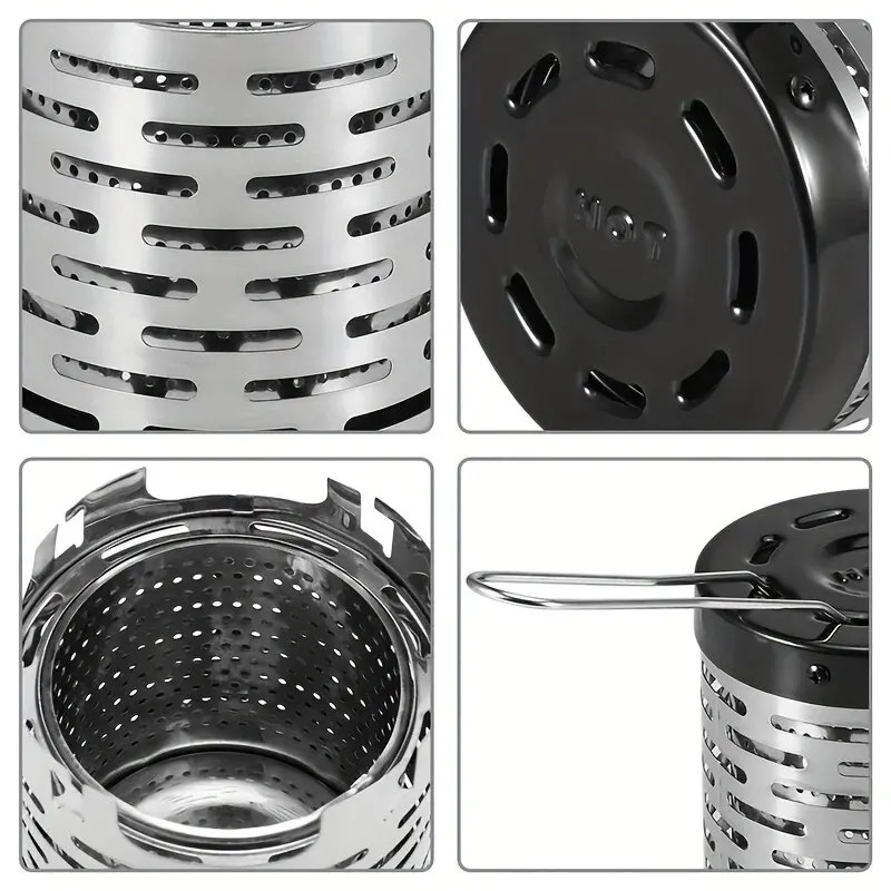 Portable Camping Stove Heater Cover Stainless Steel Hand Warmer For Outdoor Winter Use 3