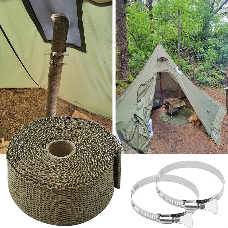 Fireproof Tent Stove Chimney Wrap With Adjustable Clamps Heat Resistant Stove Pipe Insulation 2