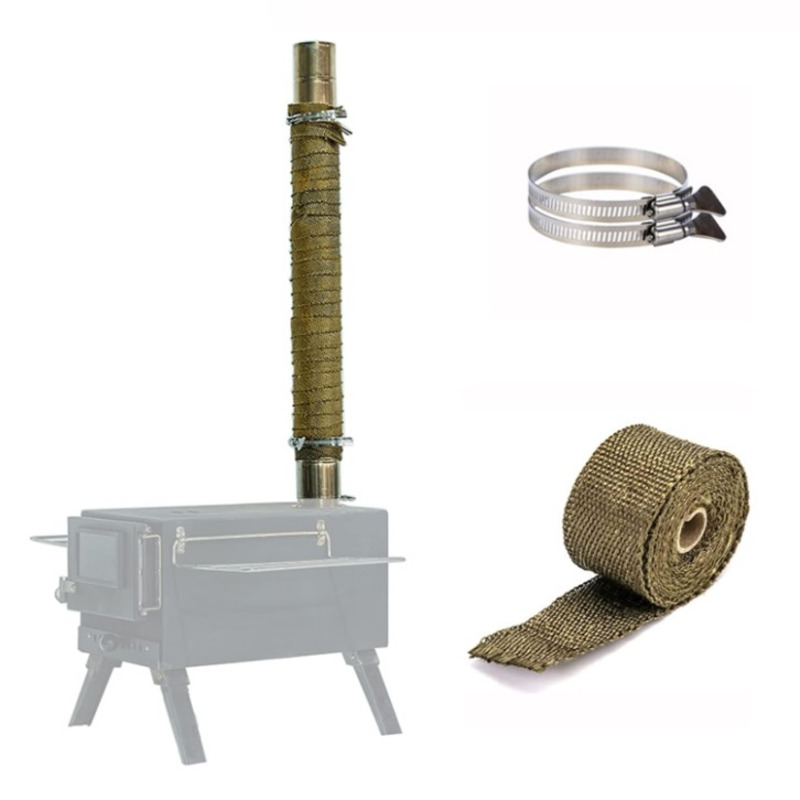 High Temp Stove Pipe Heat Shield Wrap With Clamps Fiberglass Fireproof Tape Protector 0